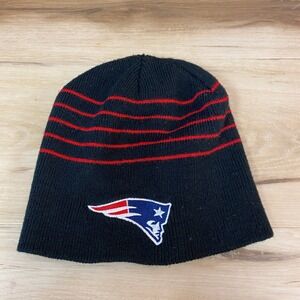 New England Patriots NFL Knit Beanie Hat Black Red Stripes Logo